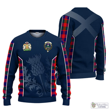 Gow of Skeoch Tartan Knitted Sweatshirt with Family Crest and Scottish Thistle Vibes Sport Style