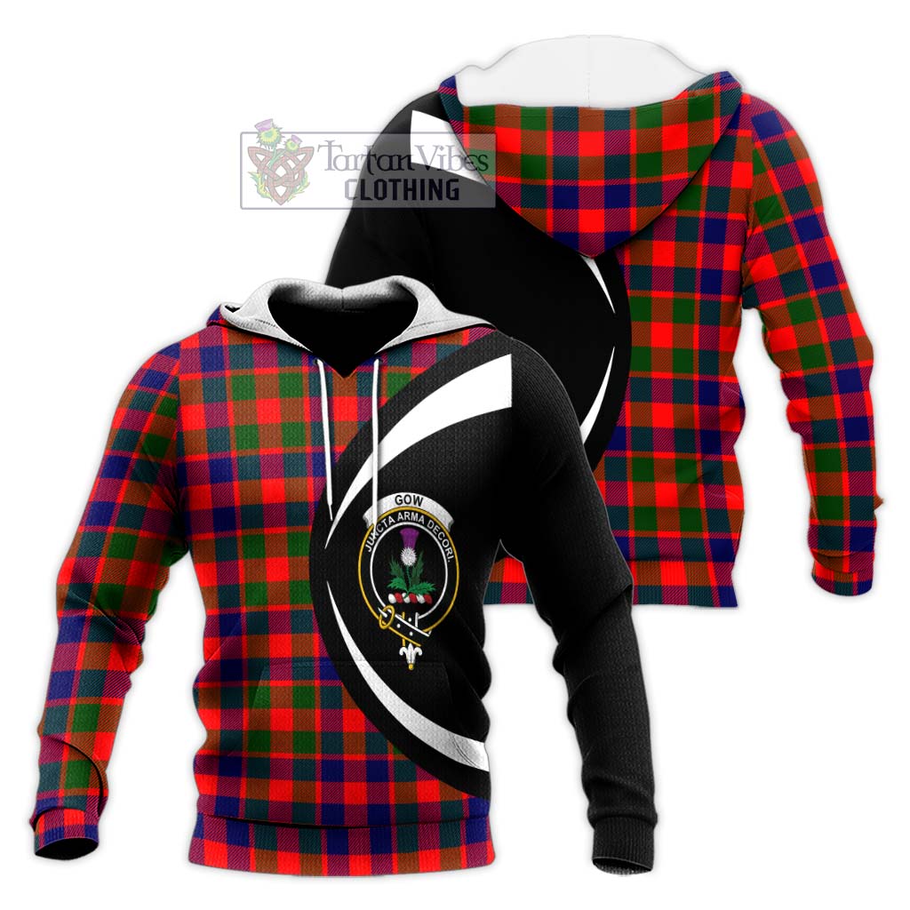 Gow of Skeoch Tartan Knitted Hoodie with Family Crest Circle Style Unisex Knitted Pullover Hoodie - Tartan Vibes Clothing