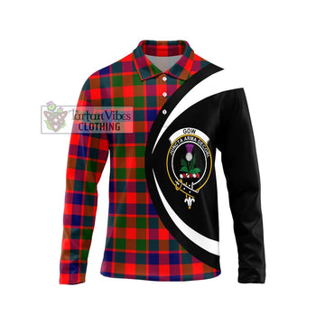 Gow of Skeoch Tartan Long Sleeve Polo Shirt with Family Crest Circle Style