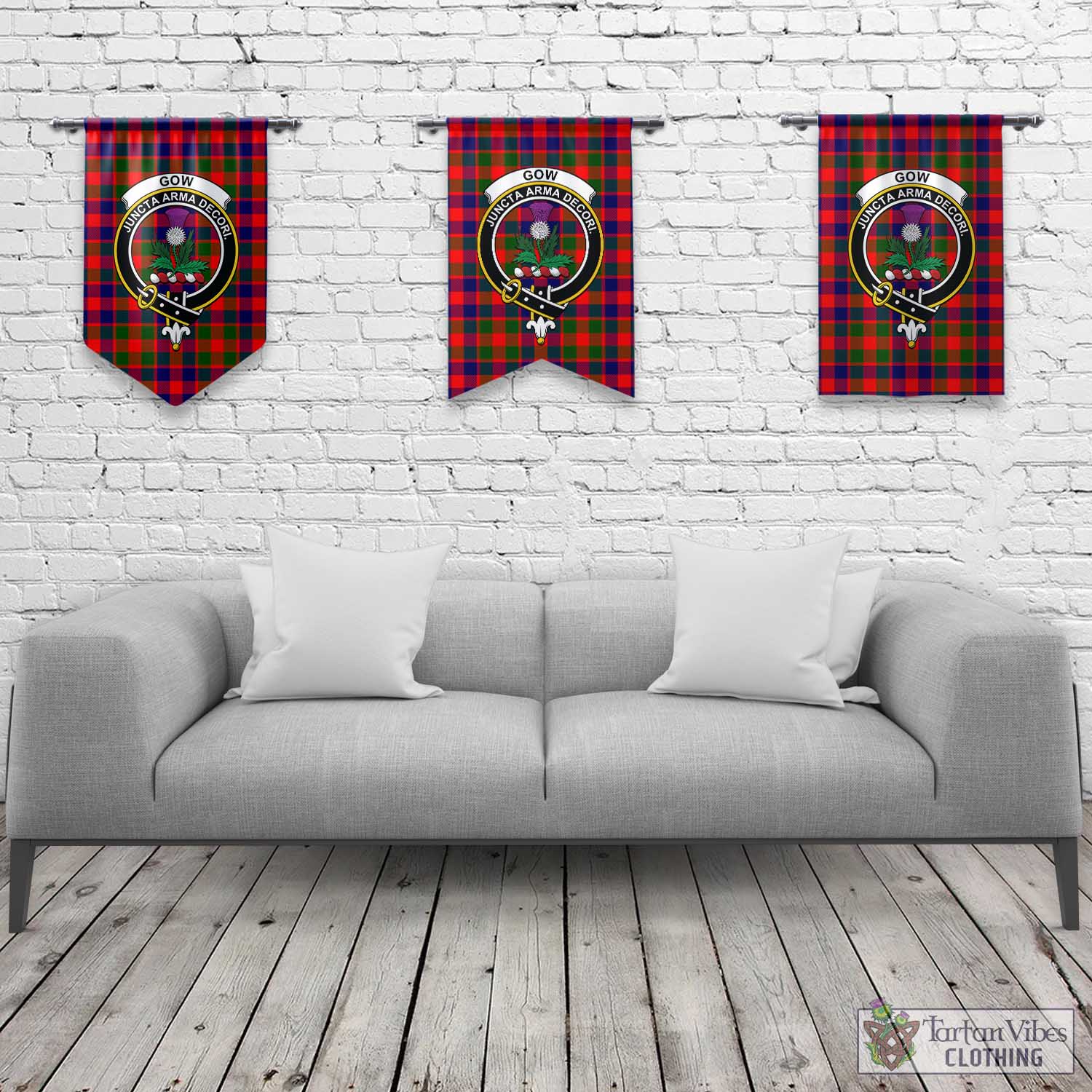 Tartan Vibes Clothing Gow of Skeoch Tartan Gonfalon, Tartan Banner with Family Crest