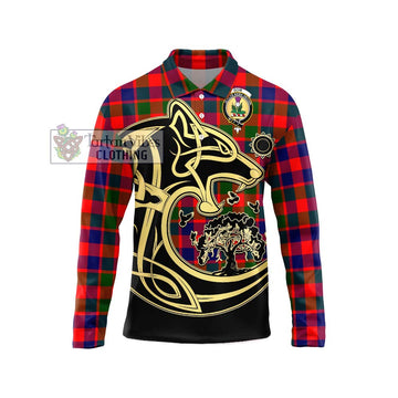 Gow of Skeoch Tartan Long Sleeve Polo Shirt with Family Crest Celtic Wolf Style