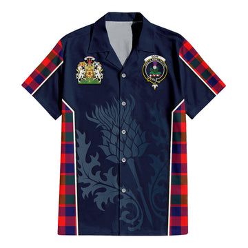 Gow of Skeoch Tartan Short Sleeve Button Up Shirt with Family Crest and Scottish Thistle Vibes Sport Style