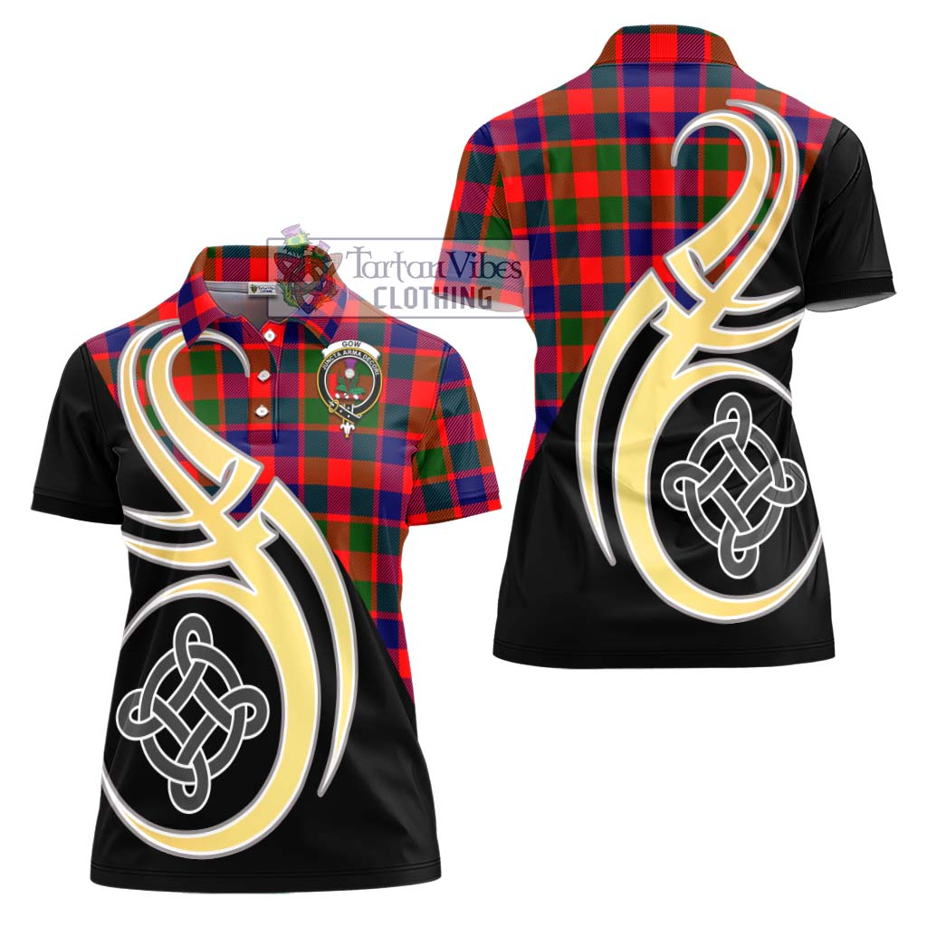 Gow of Skeoch Tartan Women's Polo Shirt with Family Crest and Celtic Symbol Style - Tartan Vibes Clothing