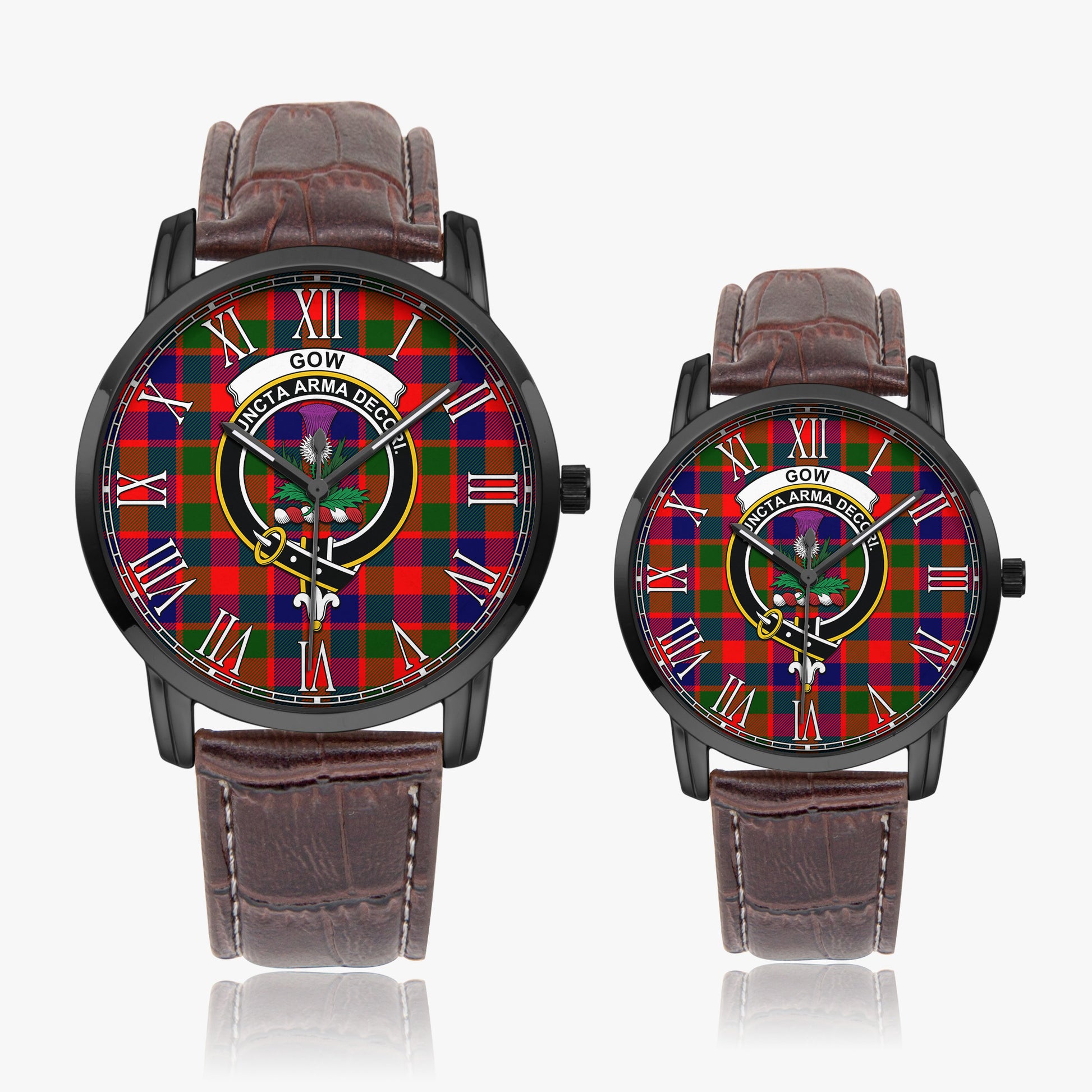 Gow of Skeoch Tartan Family Crest Leather Strap Quartz Watch - Tartanvibesclothing