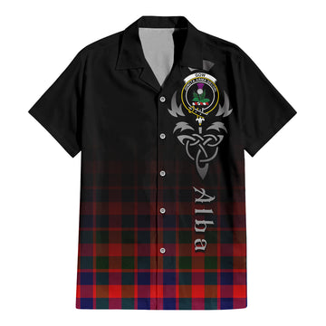 Gow of Skeoch Tartan Short Sleeve Button Up Shirt Featuring Alba Gu Brath Family Crest Celtic Inspired