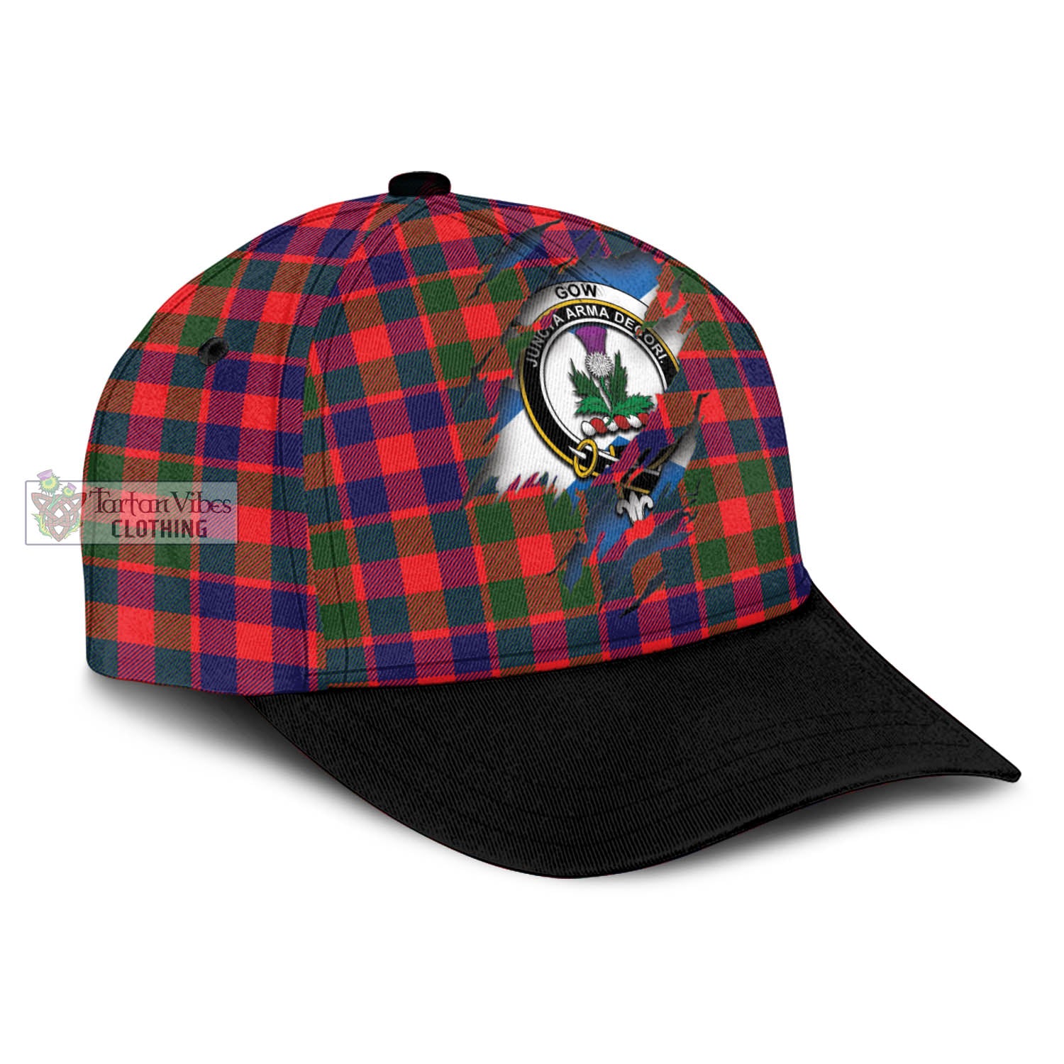 Tartan Vibes Clothing Gow of Skeoch Tartan Classic Cap with Family Crest In Me Style