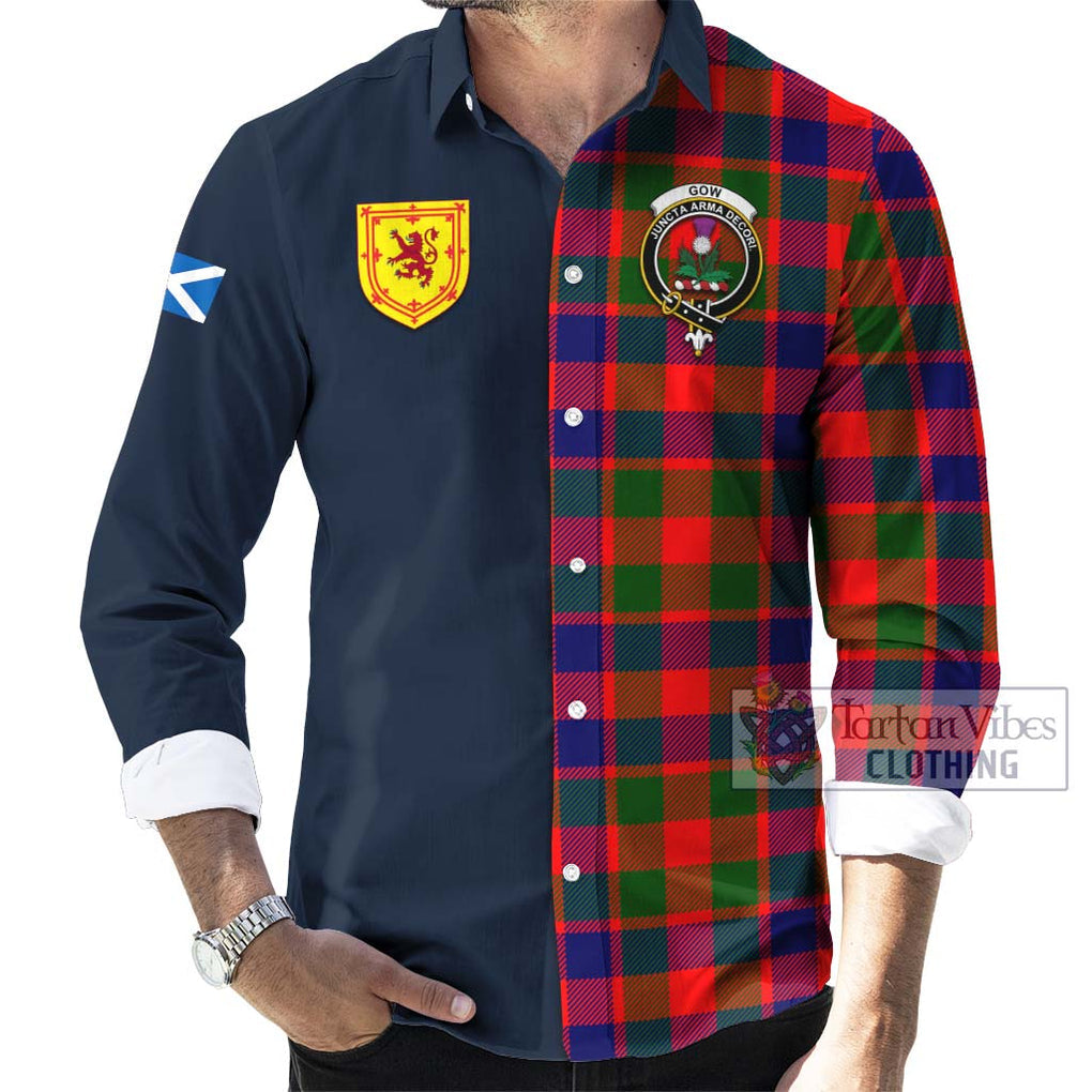 Tartan Vibes Clothing Gow of Skeoch Tartan Long Sleeve Button Shirt with Scottish Lion Royal Arm Half Style