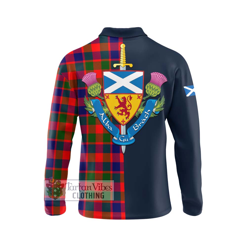 Tartan Vibes Clothing Gow of Skeoch Tartan Long Sleeve Polo Shirt with Scottish Lion Royal Arm Half Style