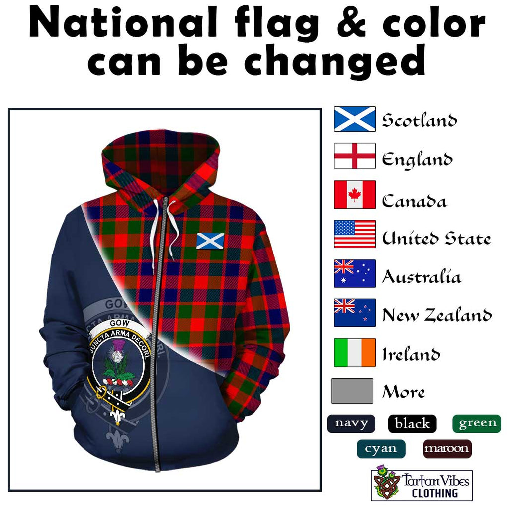 Gow of Skeoch Tartan Hoodie with Personalised National Flag and Family Crest Half Style - Tartanvibesclothing Shop