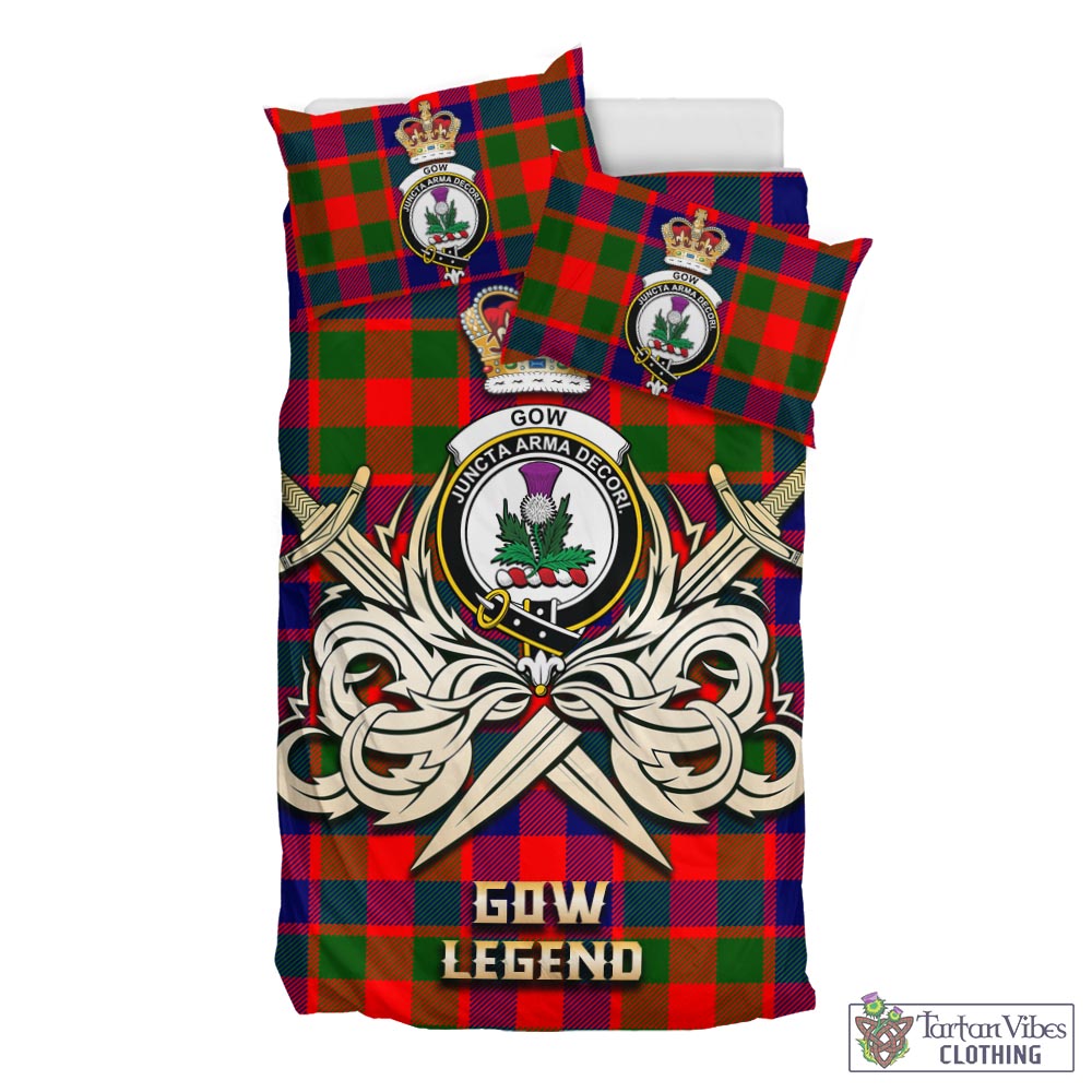 Tartan Vibes Clothing Gow of Skeoch Tartan Bedding Set with Clan Crest and the Golden Sword of Courageous Legacy