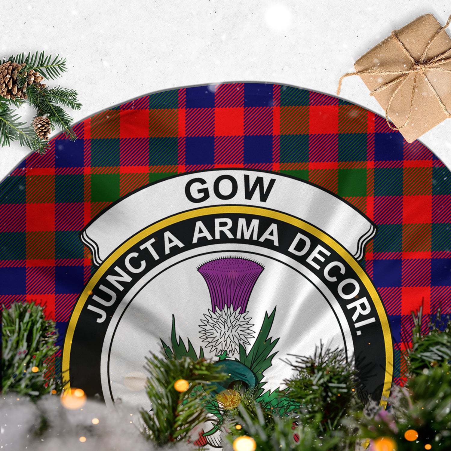 Gow of Skeoch Tartan Christmas Tree Skirt with Family Crest - Tartanvibesclothing