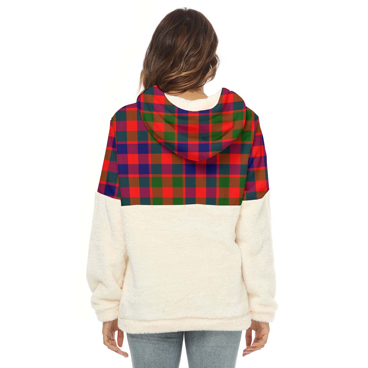 Gow of Skeoch Tartan Women's Borg Fleece Hoodie With Half Zip with Family Crest - Tartan Vibes Clothing