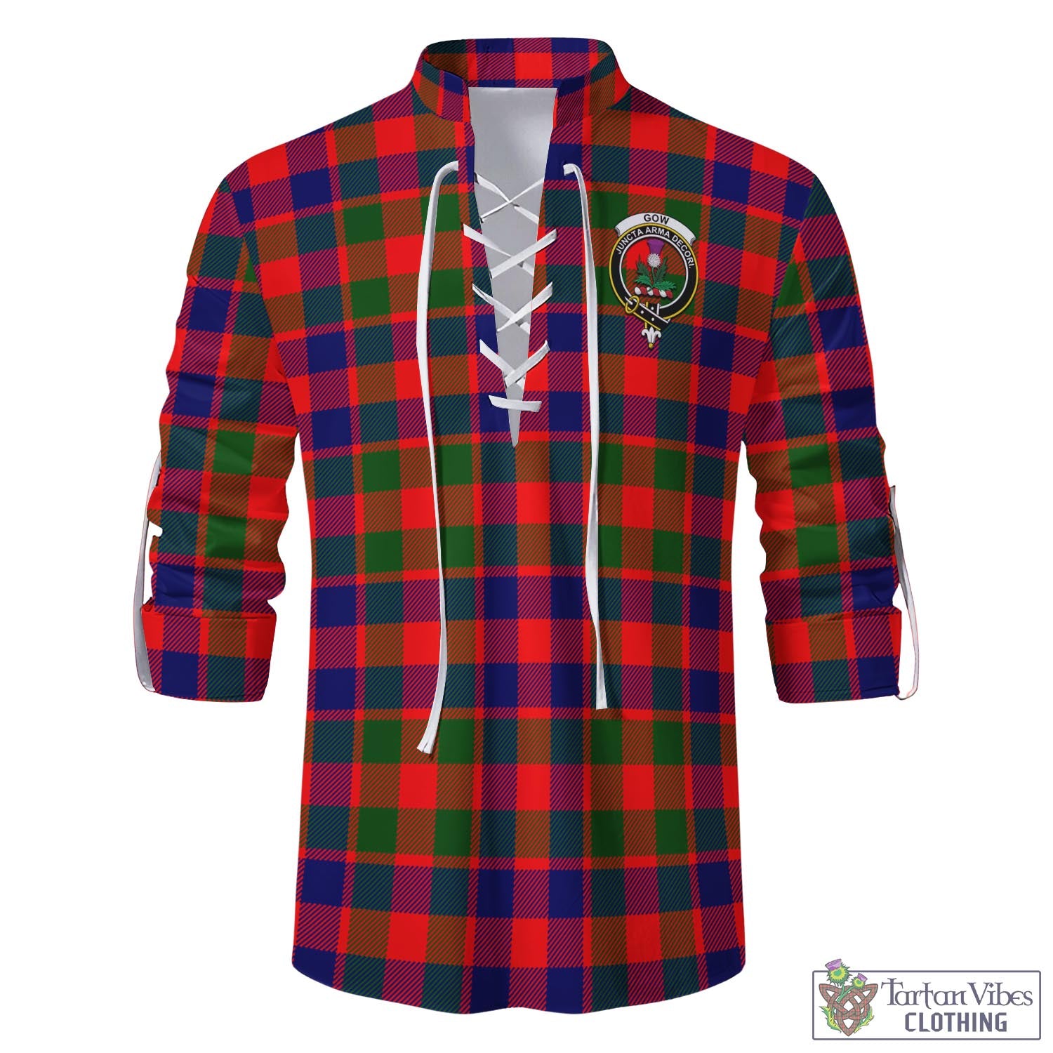 Tartan Vibes Clothing Gow of Skeoch Tartan Men's Scottish Traditional Jacobite Ghillie Kilt Shirt with Family Crest