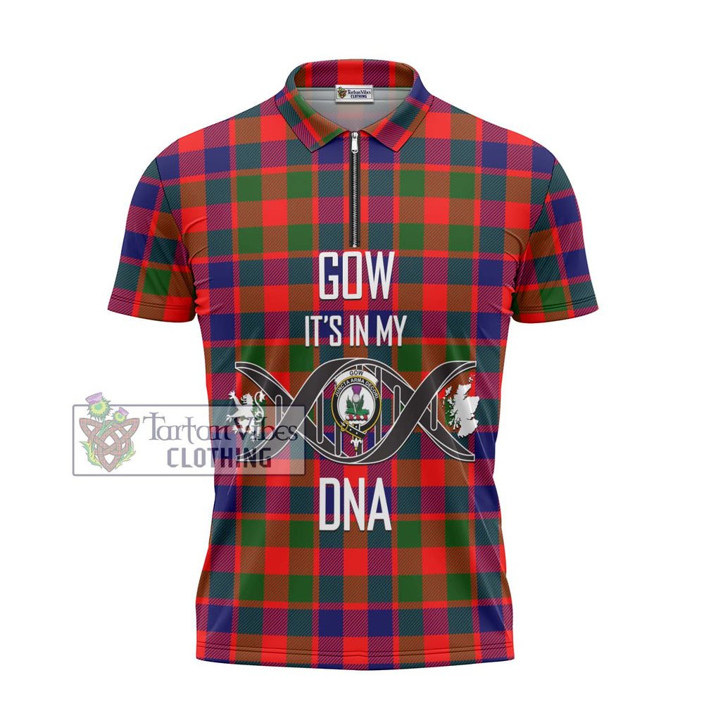 Gow of Skeoch Tartan Zipper Polo Shirt with Family Crest DNA In Me Style - Tartanvibesclothing Shop