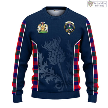 Gow of Skeoch Tartan Knitted Sweatshirt with Family Crest and Scottish Thistle Vibes Sport Style