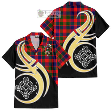 Gow of Skeoch Tartan Short Sleeve Button Shirt with Family Crest and Celtic Symbol Style