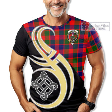 Gow of Skeoch Tartan T-Shirt with Family Crest and Celtic Symbol Style