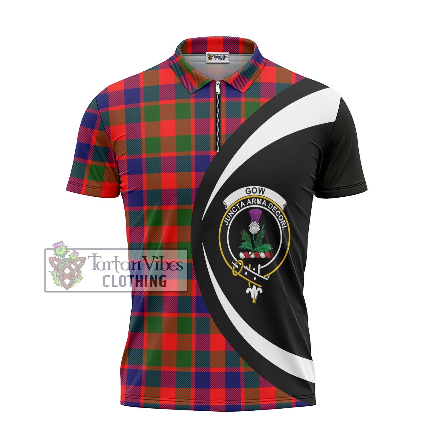 Tartan Vibes Clothing Gow of Skeoch Tartan Zipper Polo Shirt with Family Crest Circle Style