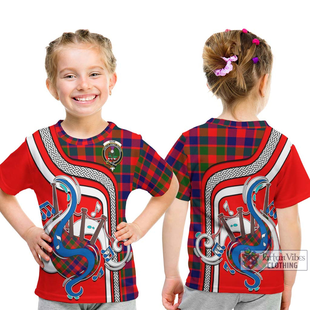 Tartan Vibes Clothing Gow of Skeoch Tartan Kid T-Shirt with Epic Bagpipe Style