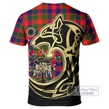 Gow of Skeoch Tartan T-Shirt with Family Crest Celtic Wolf Style