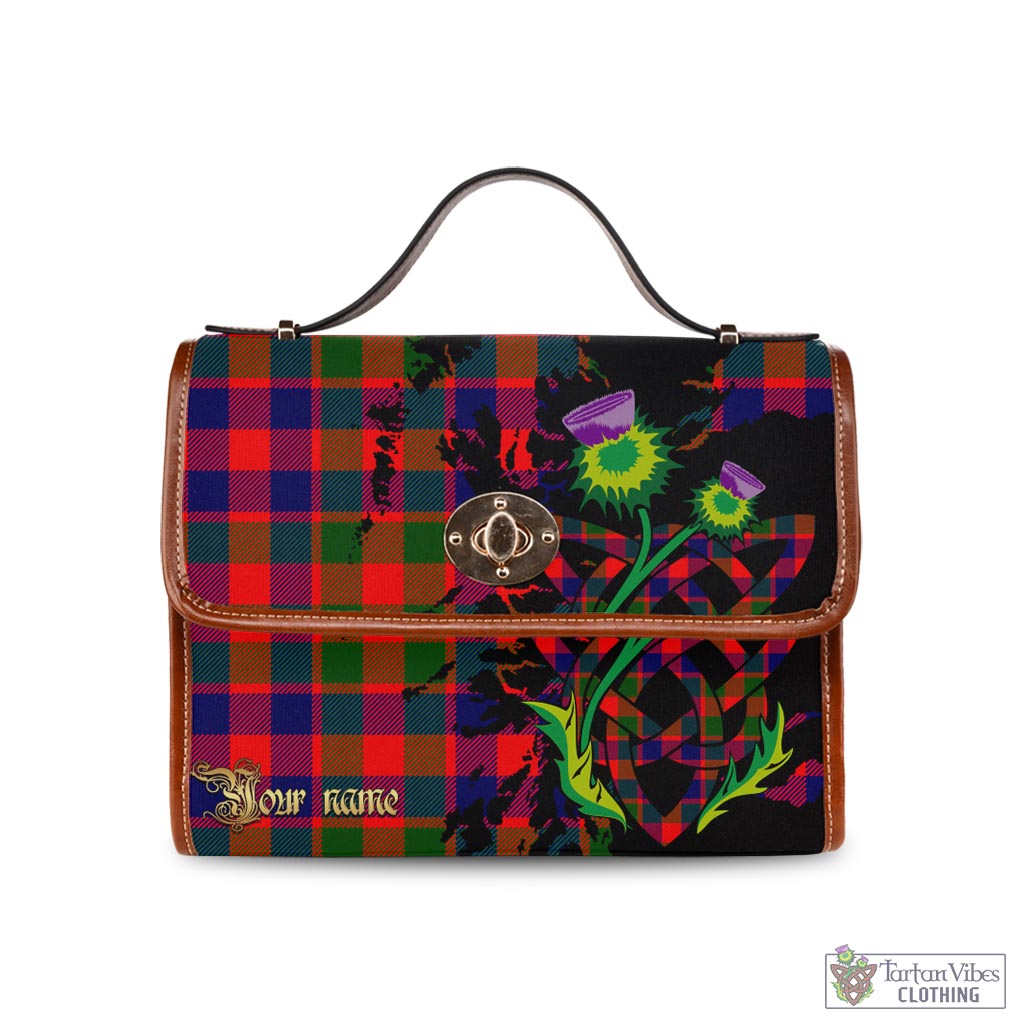 Tartan Vibes Clothing Gow of Skeoch Tartan Waterproof Canvas Bag with Scotland Map and Thistle Celtic Accents