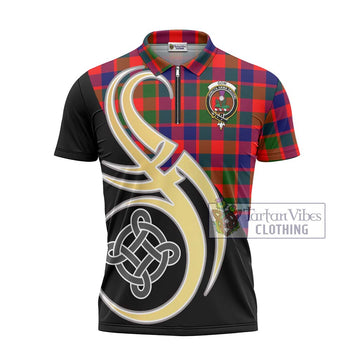 Gow of Skeoch Tartan Zipper Polo Shirt with Family Crest and Celtic Symbol Style