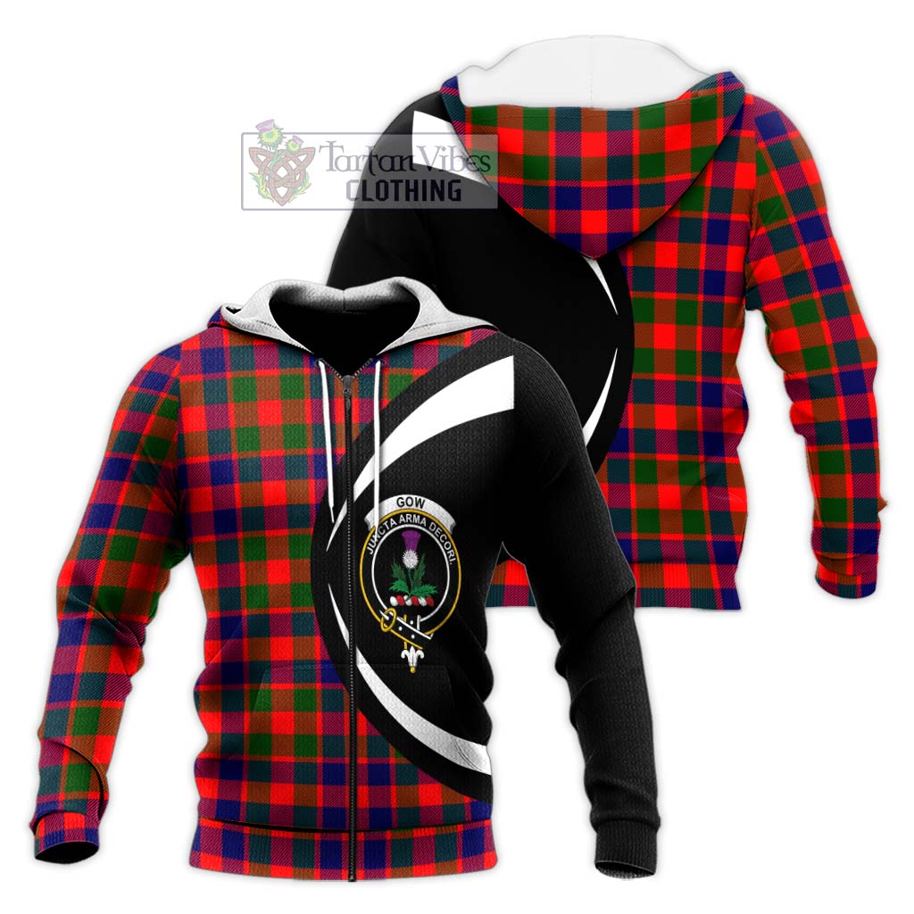 Gow of Skeoch Tartan Knitted Hoodie with Family Crest Circle Style Unisex Knitted Zip Hoodie - Tartan Vibes Clothing