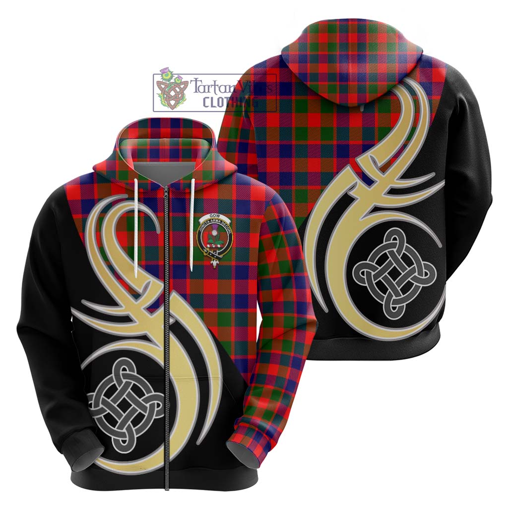 Gow of Skeoch Tartan Hoodie with Family Crest and Celtic Symbol Style - Tartan Vibes Clothing