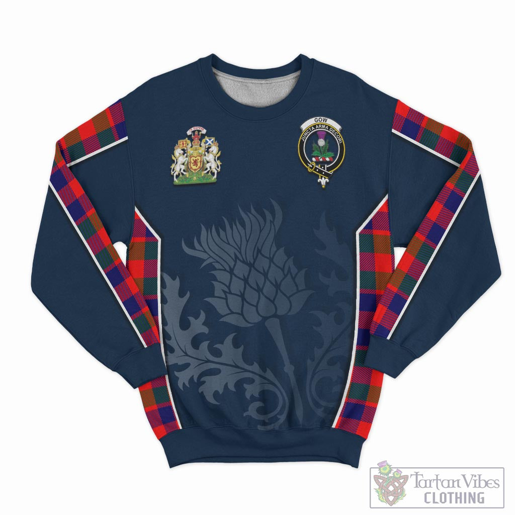 Tartan Vibes Clothing Gow of Skeoch Tartan Sweatshirt with Family Crest and Scottish Thistle Vibes Sport Style