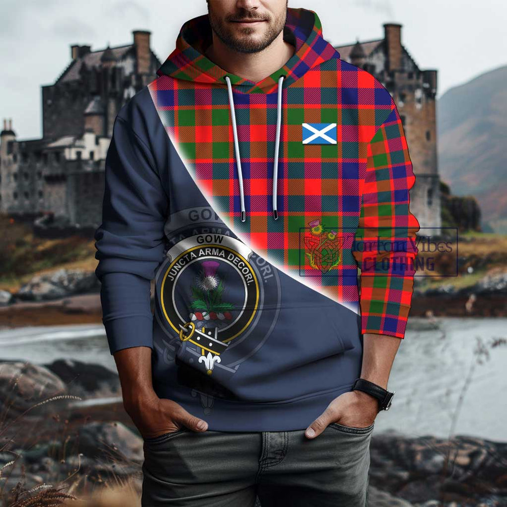 Gow of Skeoch Tartan Hoodie with Personalised National Flag and Family Crest Half Style - Tartanvibesclothing Shop