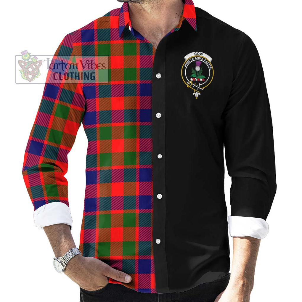 Gow of Skeoch Tartan Long Sleeve Button Shirt with Family Crest and Half Of Me Style - Tartanvibesclothing Shop