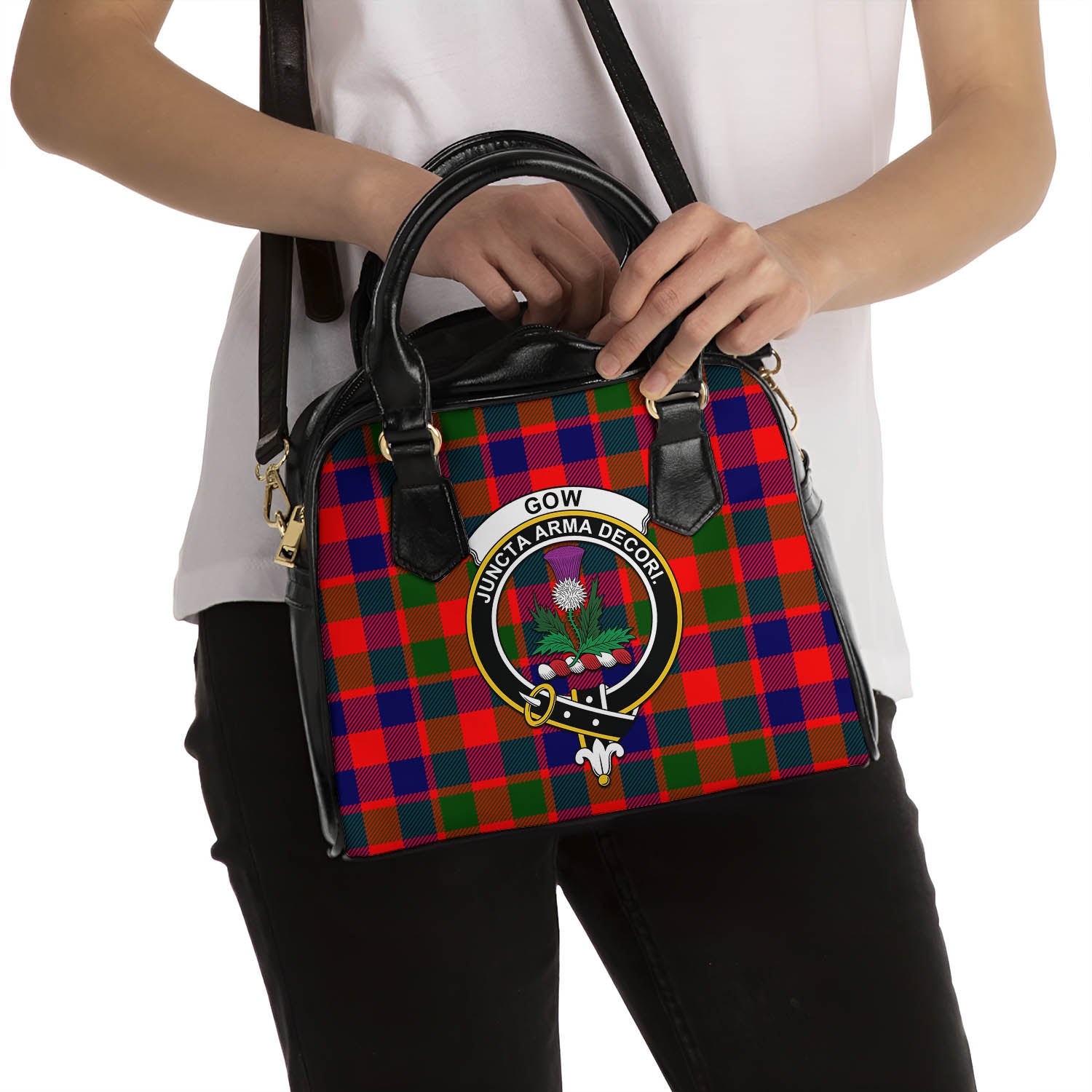 Gow of Skeoch Tartan Shoulder Handbags with Family Crest - Tartanvibesclothing