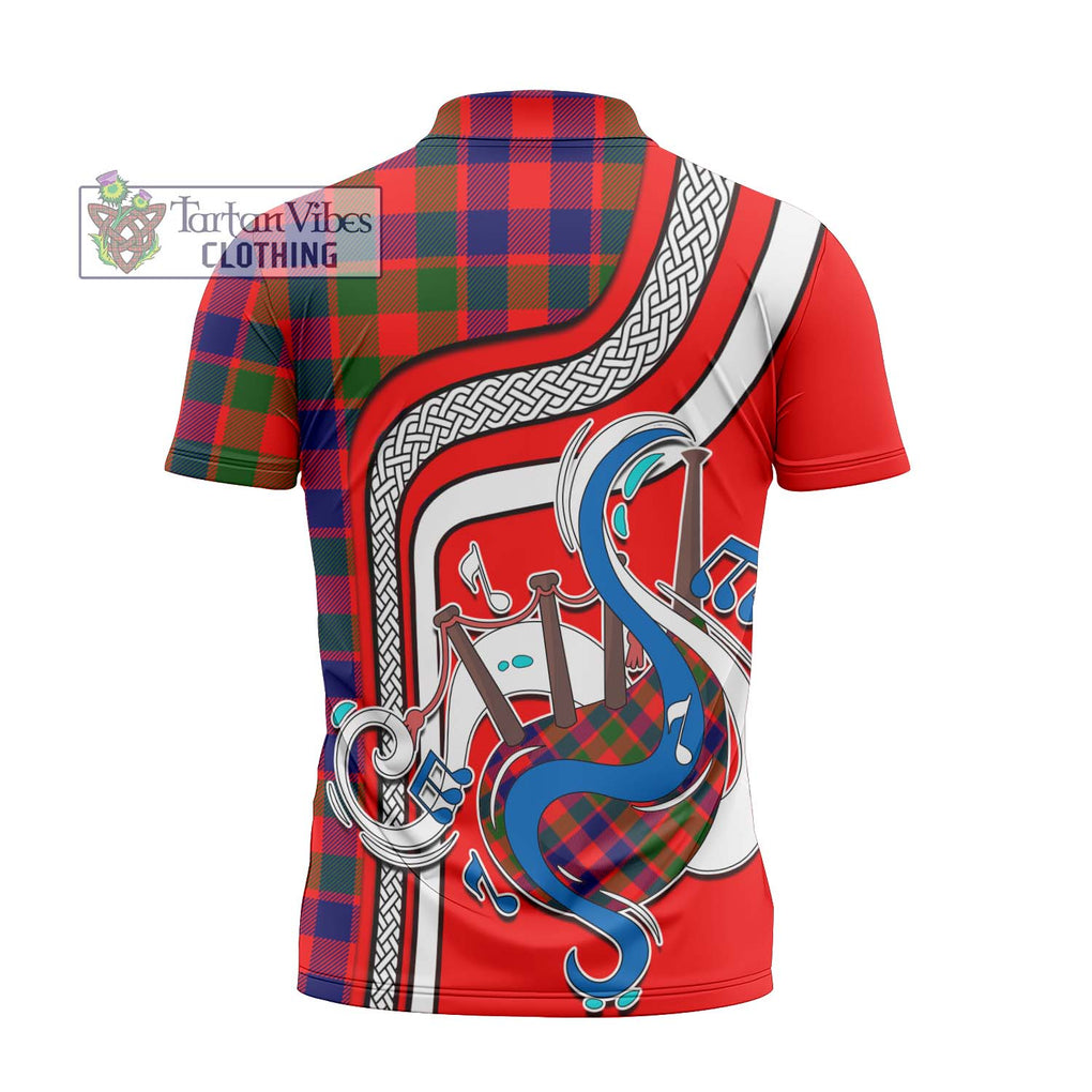 Gow of Skeoch Tartan Zipper Polo Shirt with Epic Bagpipe Style - Tartanvibesclothing Shop