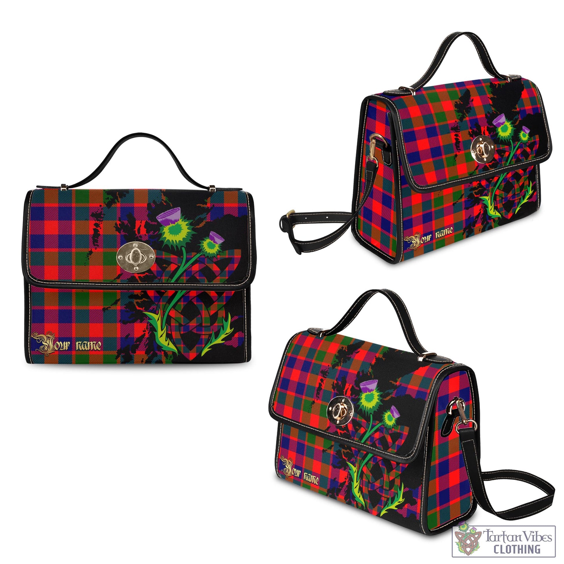 Tartan Vibes Clothing Gow of Skeoch Tartan Waterproof Canvas Bag with Scotland Map and Thistle Celtic Accents