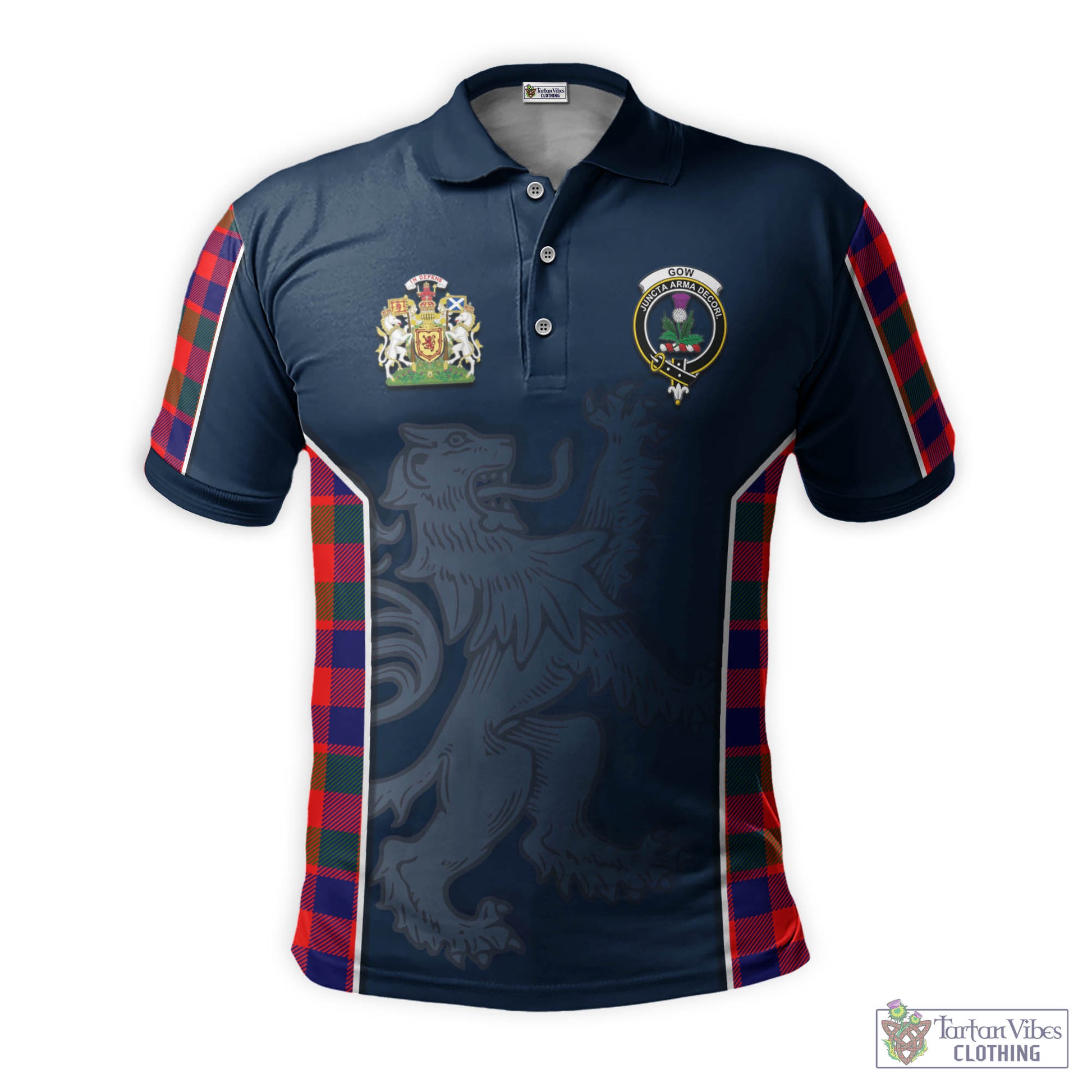 Tartan Vibes Clothing Gow of Skeoch Tartan Men's Polo Shirt with Family Crest and Lion Rampant Vibes Sport Style