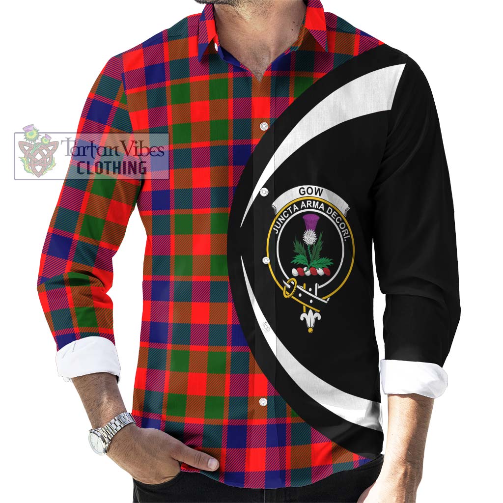 Gow of Skeoch Tartan Long Sleeve Button Up with Family Crest Circle Style - Tartan Vibes Clothing