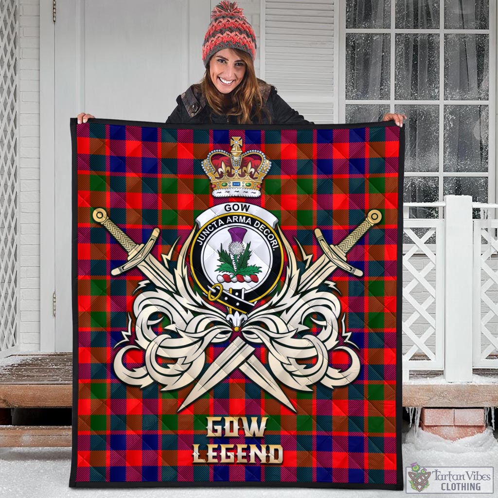 Tartan Vibes Clothing Gow of Skeoch Tartan Quilt with Clan Crest and the Golden Sword of Courageous Legacy