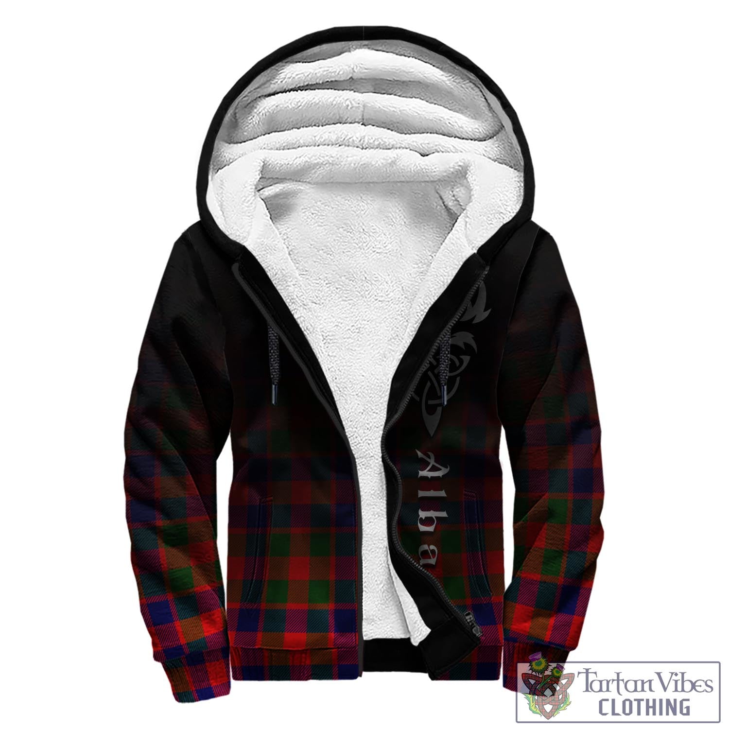 Tartan Vibes Clothing Gow of Skeoch Tartan Sherpa Hoodie Featuring Alba Gu Brath Family Crest Celtic Inspired