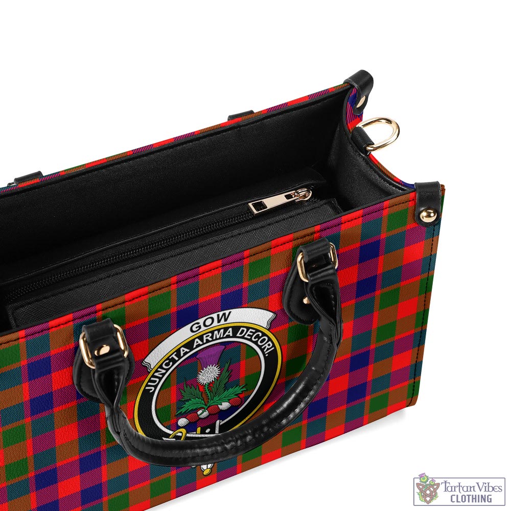 Tartan Vibes Clothing Gow of Skeoch Tartan Luxury Leather Handbags with Family Crest