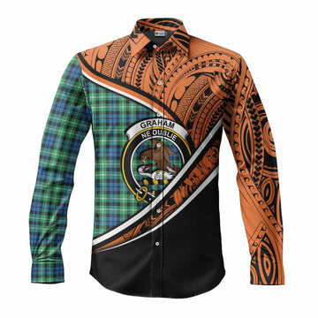 Graham Crest Tartan Long Sleeve Button Shirt with Polynesian Vibes Style - Orange Version