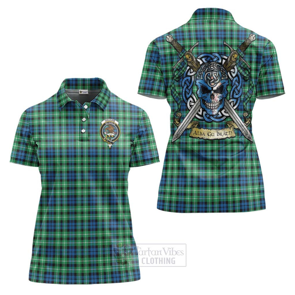 Tartan Vibes Clothing Graham Tartan Women's Polo Shirt with Family Crest Celtic Skull Style