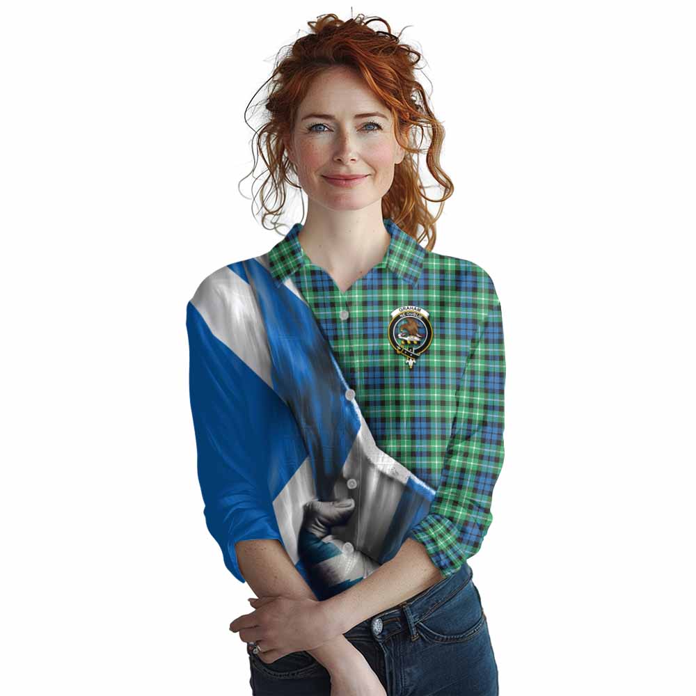 Tartan Vibes Clothing Graham Tartan Women's Casual Shirt with Family Crest Scotland Patriotic Style