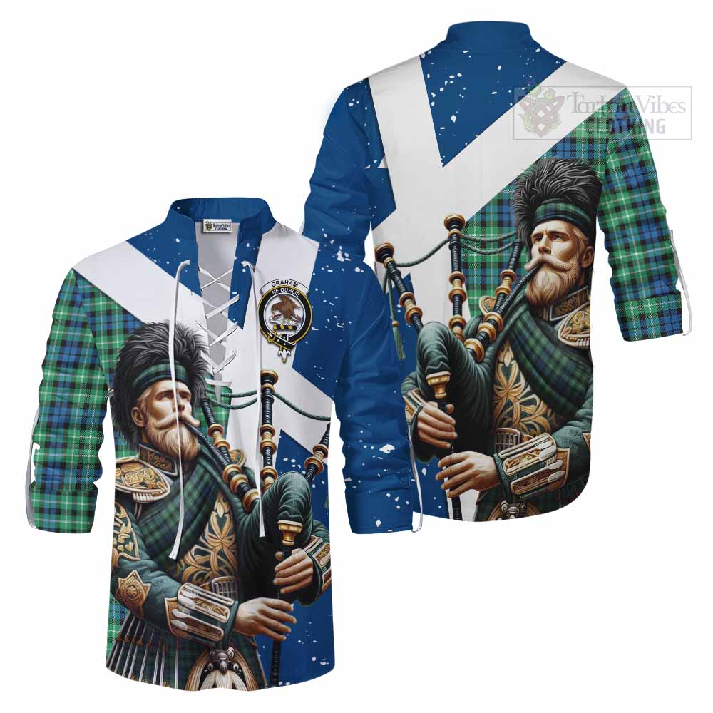 Tartan Vibes Clothing Graham Tartan Ghillie Kilt Shirt with Family Crest Scottish Bagpiper Vibes