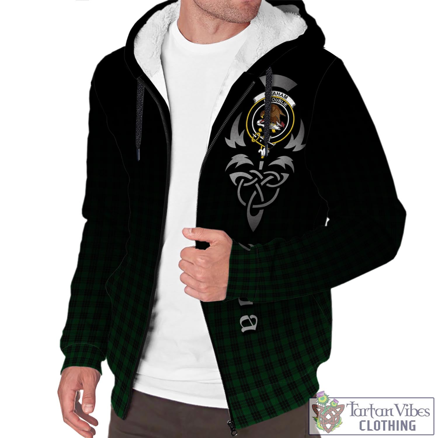 Tartan Vibes Clothing Graham Tartan Sherpa Hoodie Featuring Alba Gu Brath Family Crest Celtic Inspired