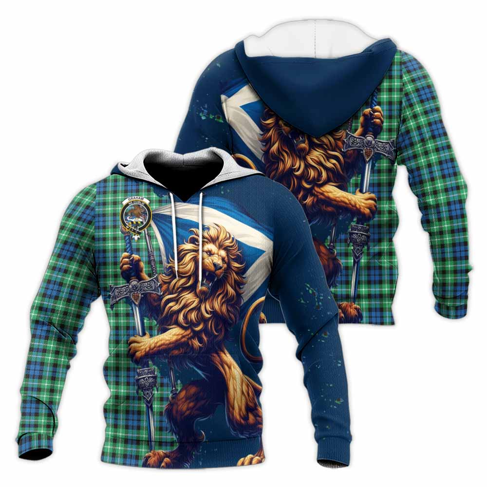 Tartan Vibes Clothing Graham Tartan Family Crest Knitted Hoodie with Scottish Majestic Lion