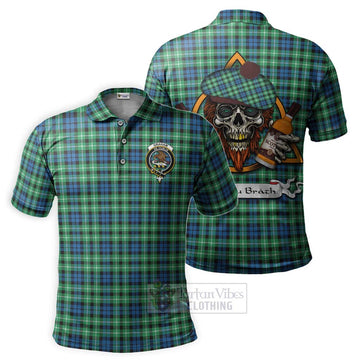 Graham Tartan Polo Shirt with Family Crest and Bearded Skull Holding Bottles of Whiskey