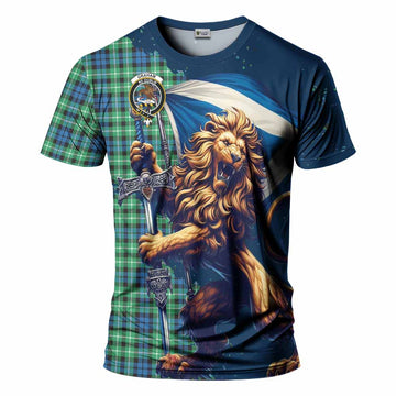 Graham Tartan Family Crest T-Shirt with Scottish Majestic Lion