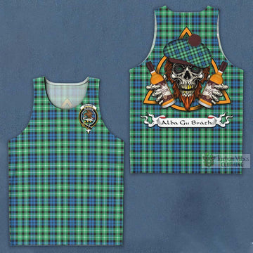 Graham Tartan Men's Tank Top with Family Crest and Bearded Skull Holding Bottles of Whiskey