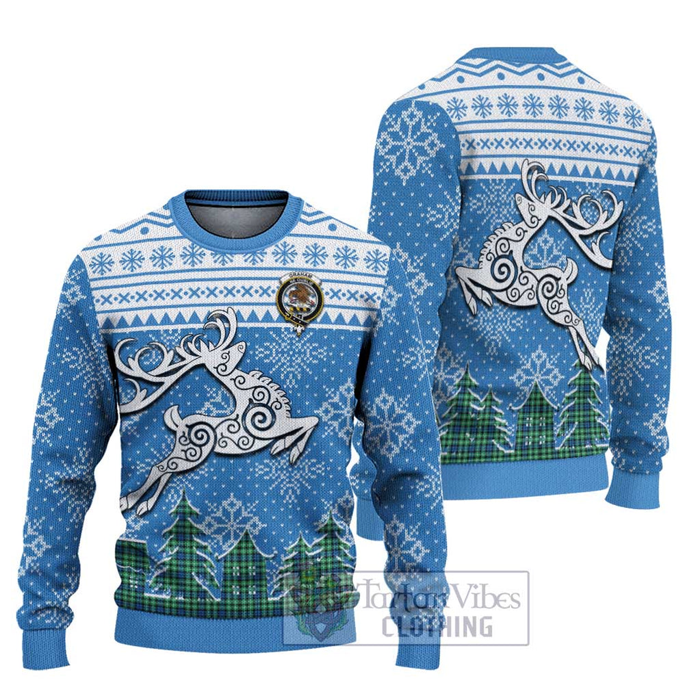 Tartan Vibes Clothing Graham Clan Christmas Ugly Sweater with Tartan and Celtic Raindeer Style