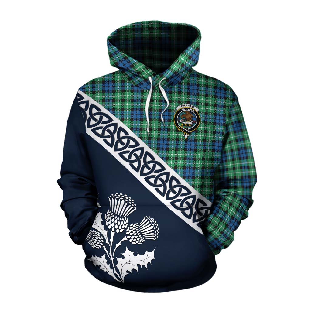 Tartan Vibes Clothing Graham Tartan Cotton Hoodie Featuring Thistle and Scotland Map